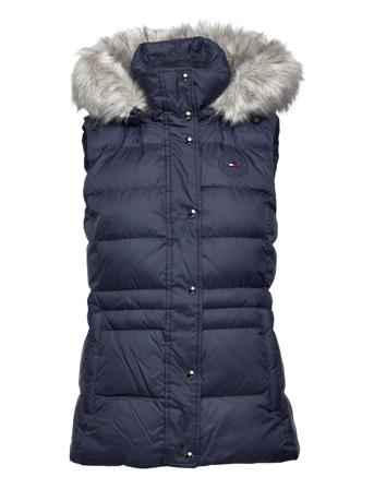 Tyra Down Vest With Fur Vests Padded Vests Blå Tommy Hilfiger