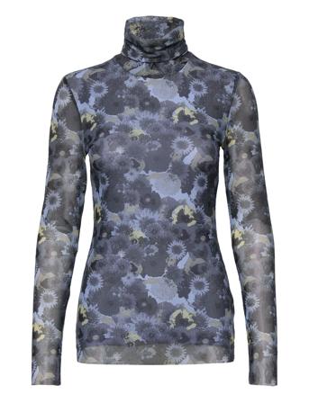 Printed Mesh Long Sleeve Rollneck Langærmet T-shirt Multi/mønstret Ganni