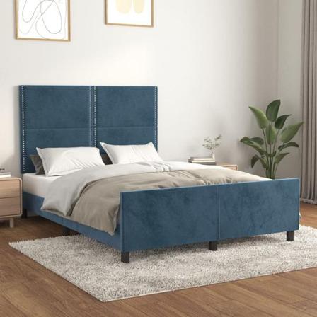Vidaxl Sängram Med Huvudgavel Mörkblå 140x190 Cm Sammet Blå