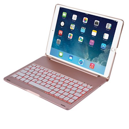 7-färgat bakgrundsbelyst Bluetooth trådlöst tangentbord med foliofodral för iPad Pro 10,5" roséguld