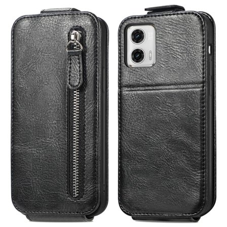 Vertical Flip Phone Suojakotelo With Zipper For Motorola Moto G73 - Musta