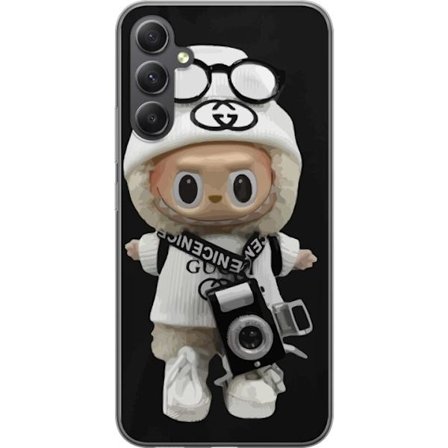 Kompatibel Mobilcover til Samsung Galaxy A25 Stilfuld designerfigur med kamera og streetwear, legesyg samlerfigur i trendy urban æstetik og minimalis