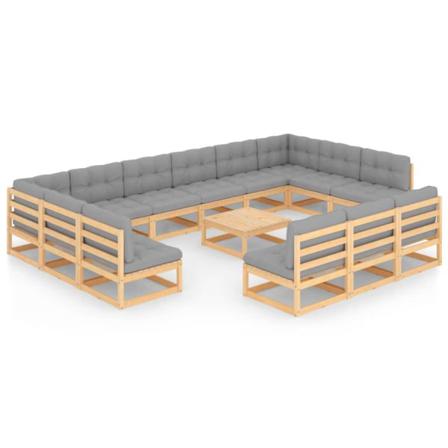 Vidaxl Loungegrupp Med Dynor 14 Delar Massiv Furu Grå