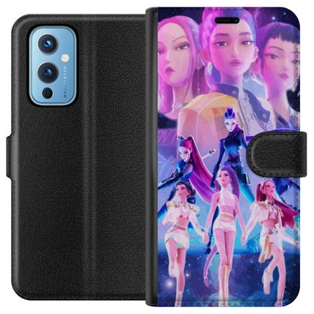 Yhteensopiva Lompakkokotelo OnePlus 9 K-pop-inspiroinut tulevaisuutta ennakoiva tyttöryhmä neonvaloissa ja kosmisessa sci-fi-esiintymislavalla