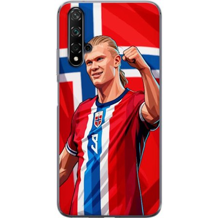 Kompatibel Mobilcover til Huawei nova 5T Erling Haaland i Norges landsholdstrøje foran det norske flag med knyttet næve