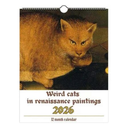 Weird Cats in Renaissance Paintings 2026 -kalenteri - 12 kuukauden seinäkalenteri, kissateemainen vintage-design kissan ystävilleu200b