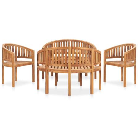 Vidaxl Loungeset För Trädgården 5 Delar Bananformad Massivt Teak Brun