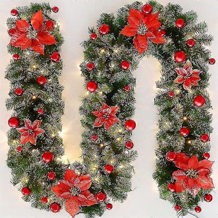 2,7 m LED-jouluviiniköynnös, punainen kuusi, ovi-takka-portaikko