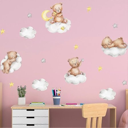 Avtagbara Björn Väggdekaler Barn Måne Moln Björn Väggdekaler Söta Stjärna Barn Måne Moln Väggdekaler för Väggar Dörrar Fönster Garderober Stil C