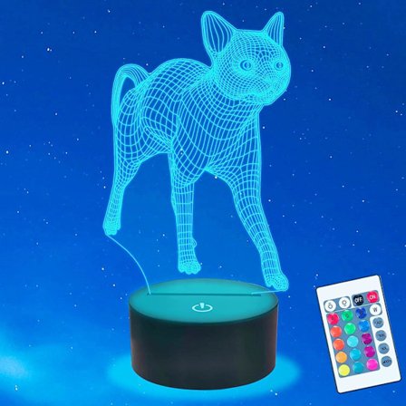 3D-kissan yövalo pöydälle, optinen illuusiolamppu, 16 väriä vaihtuvat LED-pöytälamput, joululahja, kotiin, rakkaus, syntymäpäivä, lapsille, 