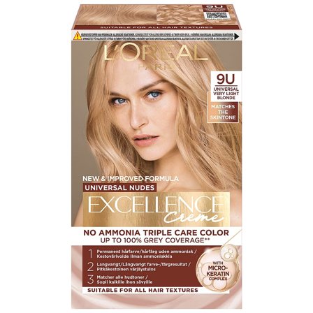 L'Oréal Paris Excellence Universal Nudes Permanent Hårfarve 9U Universal Very Light Blonde, Hår, Hårfarve, Permanent Hårfarve