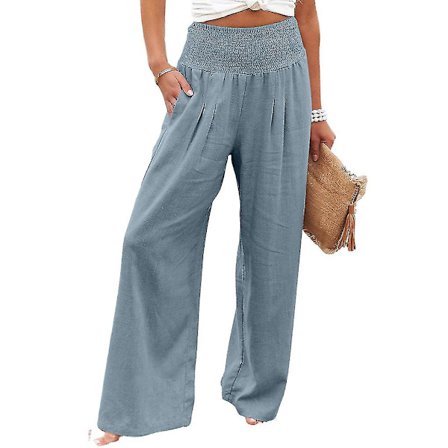 Sommerbukser til kvinder, lommer, løse, afslappede, brede ben, lounge streetwear Sea Blue XXL