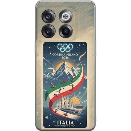 Kompatibelt Mobildeksel til OnePlus 10T Skiskytterillustrasjon med skiløper som sikter med gevær på en snødekt løype, teksten Milano Cortina 2026 og d