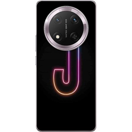 Yhteensopiva Puhelinkuori Honor Honor Magic7 Lite Minimaalinen neonkirjain J värien vaihtuessa valossa mustaa taustaa vasten