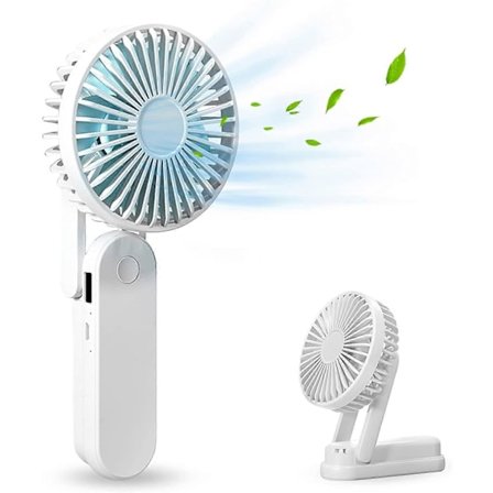 Bærbar Håndholdt Ventilator, Personlig Ventilator, Batteridrevet Håndventilator, 3 Hastigheder Mini Ventilator med Powerbank, Genopladelig Håndholdt 
