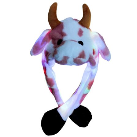 Ko Hat Med Bevægelige Ører Led Dyrehat Børn Øreklap Hoppende Ører Hat Lysende Floppy Øre Hat Plys Bomber Hat brun