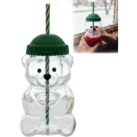 Honningbjørn Glasskopp med Sugerør - 590ml Søt Gjennomsiktig Glasskrus for Kaffe, Melk & Juice, Hjemmebar & Kontorbruk