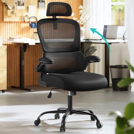 Ergonomisk kontorstol med dynamisk lændestøtte og justerbar nakkestøtte - Sort