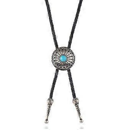 Handgjord Turkosinlagd Blomma Bolo Tie Halsband Läder Slips För Cowboy Rodeos Fester Lätt Unisex Design( A)