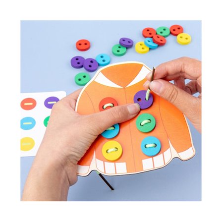 4 stk. Børne Træ Knapper Trådning Interaktivt Spil Tidlig Pædagogisk Legetøj