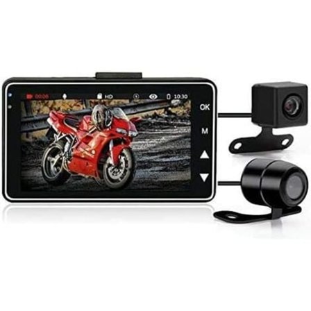 Motorsykkel Dash Cams 3" 1080P HD Action Dual Kamera Videoopptaker 125° Vidvinkelobjektiv Vanntett Nattvisjon Front an
