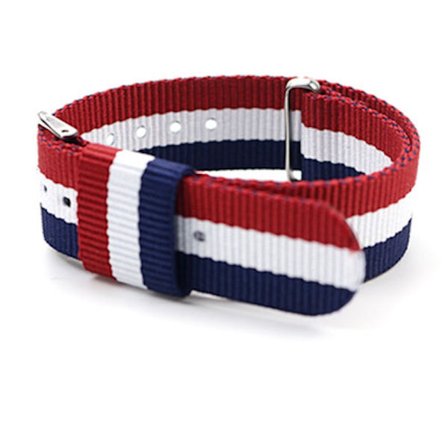 Nato-rannekello miehille 20 mm hopeinen solki punainen / valkoinen / sininen