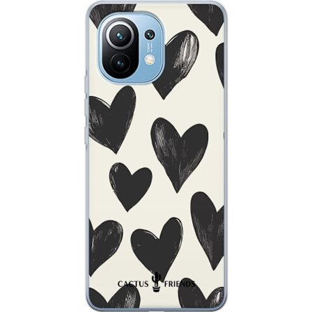 Kompatibel Mobilcover til Xiaomi Xiaomi Mi 11 Cactus and Friends - Bold Black Love Pattern