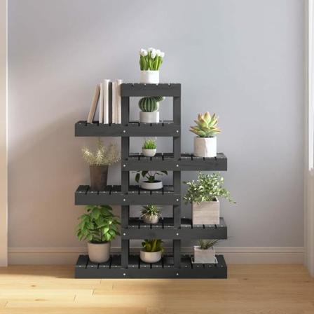 Vidaxl Växtställ Grå 85x25x109,5 Cm Massiv Furu