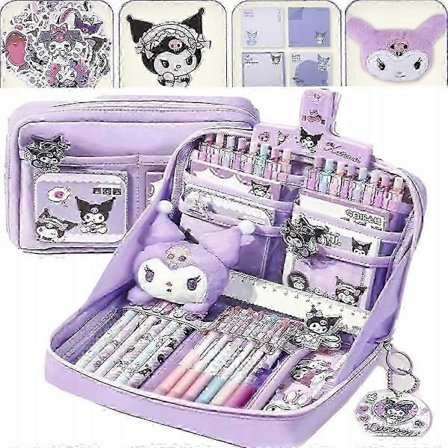 Stort Kuromi penalhus for skole - Søt anime-veske med anheng og klistremerker for tenåringer