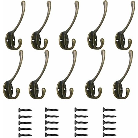 Knagerække, PietyPet 10 stk store dobbelte metalbeslag Krog til frakker Knage med skruer, Retro
