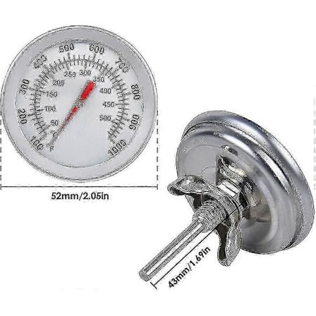 Grilltermometer i rostfritt stål - 500°C/1000°F Analog ugnstermometer för pizzaugnar, grillar & vedeldad matlagning_DP (FMY)