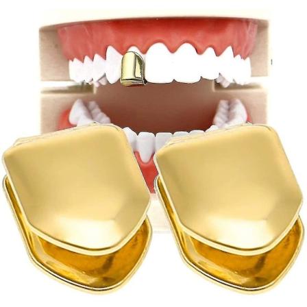 2 stk. Grillz Mundtænder, Hip Hop Tænder Plain, Øverste Tand Enkelt Grill Cap (guld)