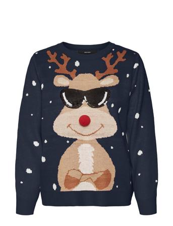 Vmnewtinsel Ls O-Neck Blouse Xmas Navy Vero Moda