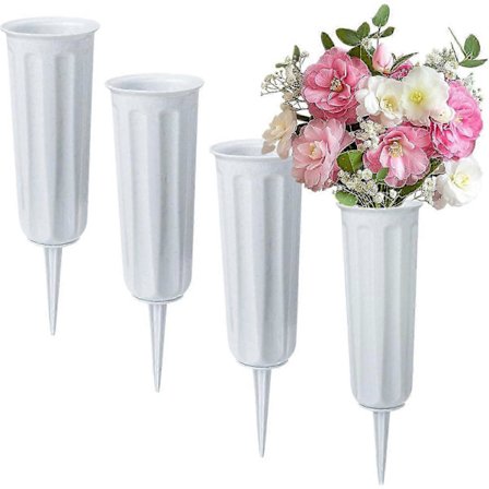 4 Stycken Gravvaser med Spikar, Kyrkogårdsvaser, Blomhållare i Plast för Kyrkogård, Gravvaser Gravdekorationer för Gravsten G[D]