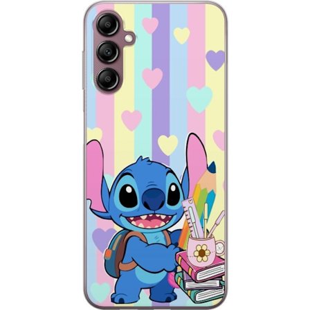Yhteensopiva Puhelinkuori Samsung Galaxy A14 5G Stitch som skolfigur med böcker pennor och ryggsäck i färgglad kawaiiillustration