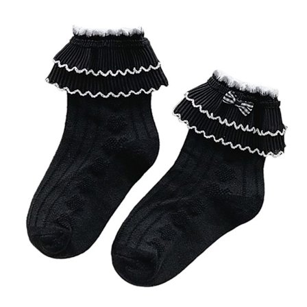 Lasten tyttöjen prinsessa röyhelö rusetti nilkkasukat puuvilla kevät kesä musta XL