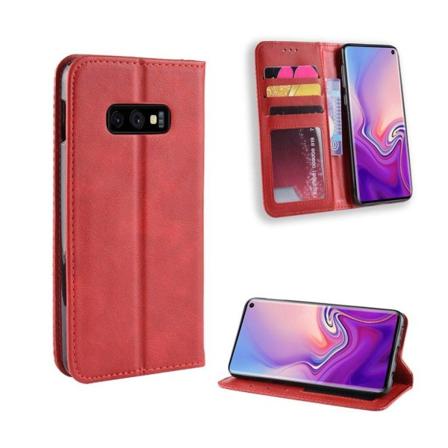 Samsung Galaxy S10e vintage tyylinen nahkainen flip suojakotelo - Punainen Red