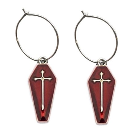 Earrings - Creoles - Coffin - Red