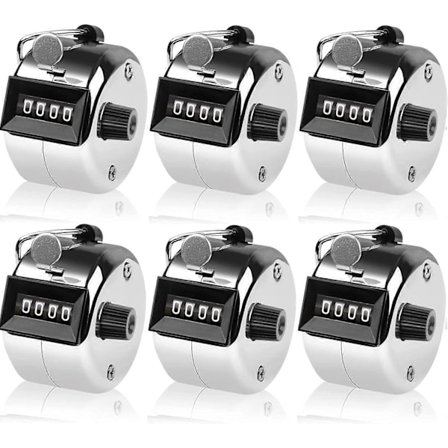 6 kpl käsilaskuri 4-numeroinen kierroslaskuri napsautettava kädessä pidettävä mekaaninen numerolaskuri metallisella sormirenkaan pidikkeellä hopea