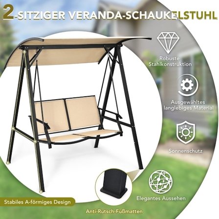 Hollywood gynge med justerbart tag 2-personers havegynge 152 x 112 x 165 cm beige