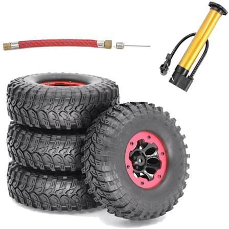 4 kpl SCX10 AX10 Ilmapumppu 114 mm 1,9 tuuman pneumaattiset renkaat Beadlock-vanteet 1/10 RC-maastokiipeilyautolle Wraith SCX10, musta