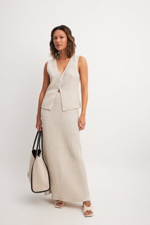 NA-KD - Heklet skjørt - Strikkete kjoler - Beige - XS