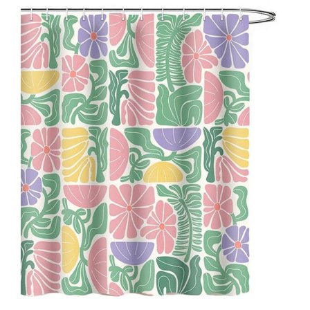 Lollanda Boho Duschdraperi, 180x180 cm, Abstrakt Blommig, Vattentätt Polyester Duschdraperi med 12 Krokar, Modern Digitaltrycksdesign
