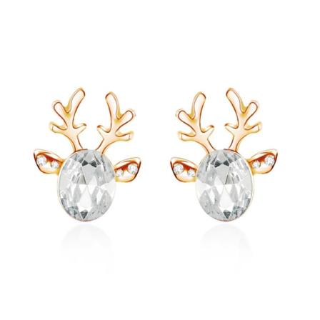 Guld Örhängen till Jul / Christmas - Ren med Vit Rhinestone Guld
