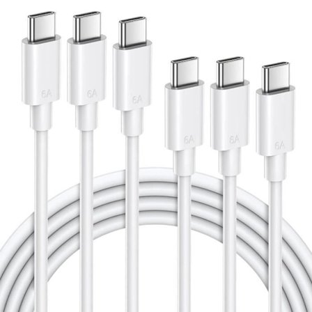 3x USB-C till USB-C-kabel 6A Snabbladdning 65W för iPhone 16-15 iPhone 16 Pro 15 Pro Max iPad Pro iPad Air 4-5-6 - Vit 1M