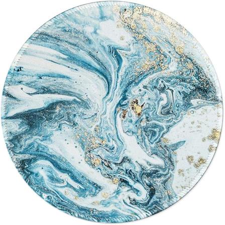 Musematte, Kunstdesign Blå Hav Rund Musematte, Holdbare Sydd Kanter, Sklisikker Gummisokkel, Forbedret Tykkelse, Vanntett, Spillmusematte