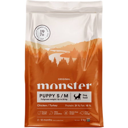Monster Pet Food - Dog Original Puppy S/M Kylling/kalkun 2 kg - Hund - Hundefôr & hundemat - Tørrfôr for hund - ZOO.no