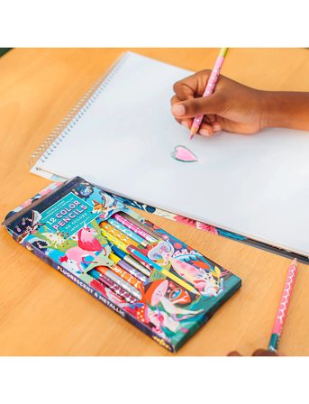Eeboo 12 Colour Pencils - Double Sided Neon Metallic - Magical Creatures - Multi/patterned - ONE SIZE