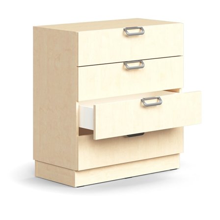 Lådhurts QBUS, 4 lådor, sockel, öppet handtag, 868x800x420 mm, björk
