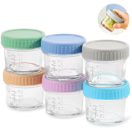 120 ml ss Matbeholder for baby, 6 ss Oppbevaringsglass, Matbeholder for baby, 6 regnbuefarger, Mini matbeholdere, Lekkasjesikker